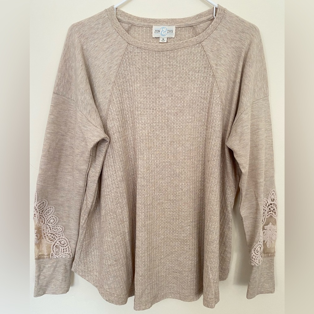 Francesca’s Lace Long Sleeve Henley Shirt